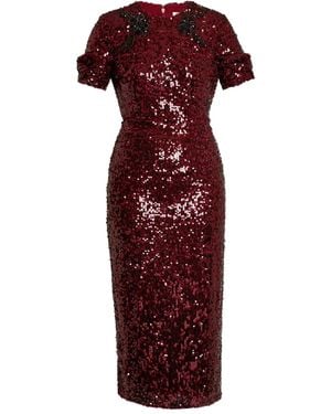 Erdem Sequin-Embellished Short-Sleeve Midi Dress - Red