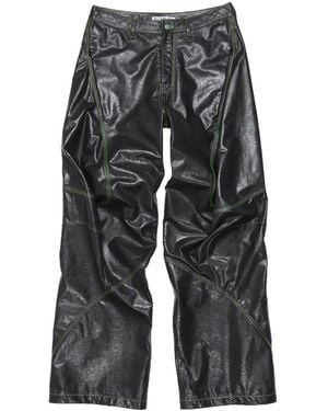 Acne Studios Embroidered Leather Wide-Leg Trousers - Grey