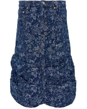 Ganni Tapestry Denim Draped Asymmetric Skirt - Blue