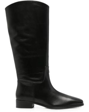 Patrizia Pepe Logo-Plaque Square-Toe Boots - Black