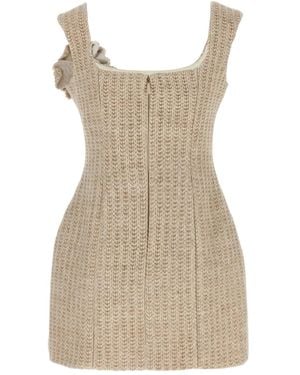 GIUSEPPE DI MORABITO Knitted Rose-Embellished Mini Dress - Natural