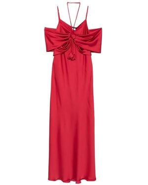 LE_RJTANGE® Floral-Appliqué Draped Maxi Dress - Red