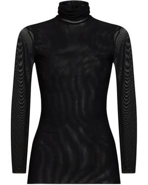 Blanca Vita Turtleneck Sheer-Finish Long-Sleeve Top - Black