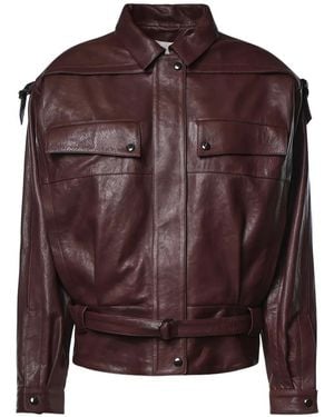 Magda Butrym Belted Panelled Leather Jacket - Brown