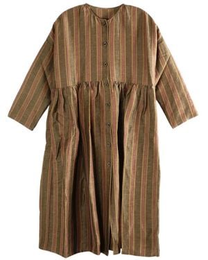 Uma Wang Striped Buttoned Midi Dress - Brown