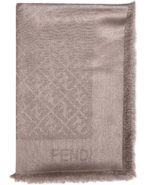 Fendi Frayed Jacquard Scarf - Gray
