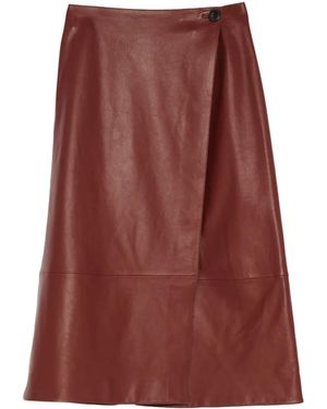 Yves Salomon Leather Wrap Skirt - Brown