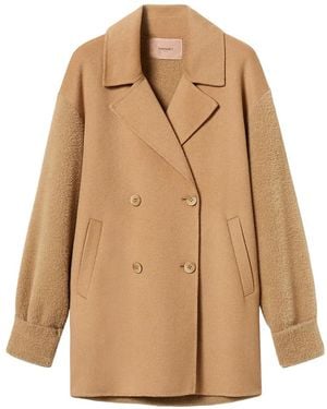 Twinset Manteau Caban Drap Double De Laine Mélangée - Natural
