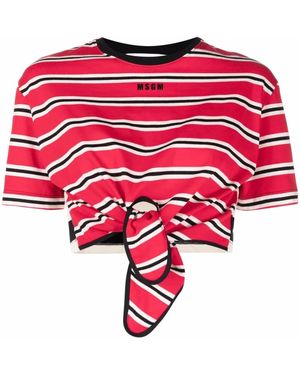 MSGM Striped Tie-Waist T-Shirt - Red