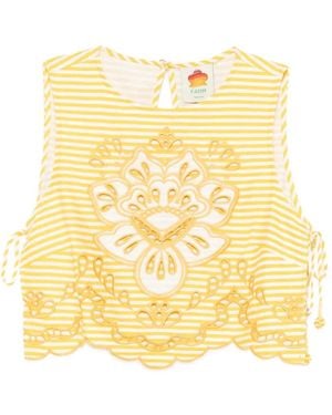 FARM Rio Embroidered Striped Top - Yellow
