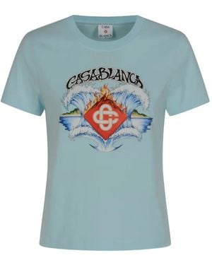 CASABLANCA Printed Short-Sleeve T-Shirt - Blue