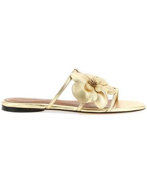 Zimmermann Laminated Leather Floral Slides - Metallic