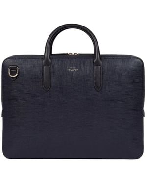 Smythson Large Textured-Leather Briefcase - Blue