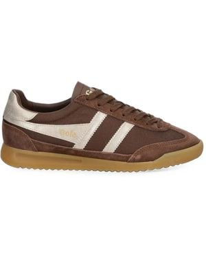 Gola Suede-Panelled Metallic-Trim Sneakers - Brown