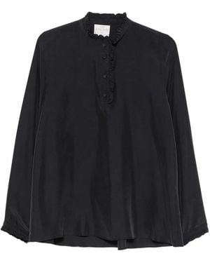 forte_forte Ruffled-Trim Long-Sleeve Blouse - Black