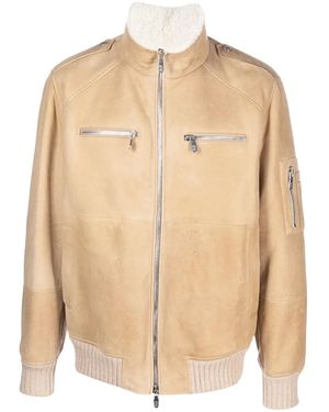 Brunello Cucinelli Long-Sleeve Leather Jacket - Natural
