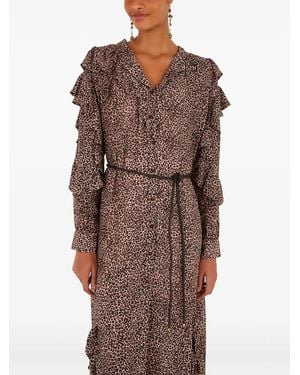 FARM Rio Ruffled Leopard-Pattern Midi Dress - Brown