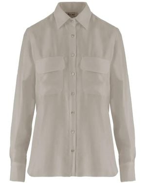 HER SHIRT HER DRESS Silk Flap-Pocket Shirt - Grey