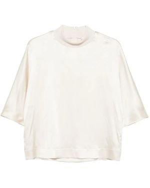 Peserico High-Neck Short-Sleeve Top - White