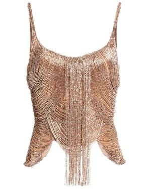 Elie Saab Bead-Embroidered Fringed Top - Brown