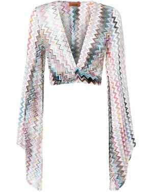 Missoni Zigzag-Pattern Wide-Sleeve Top - White
