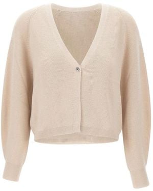 Hemisphere Ribbed-Knit V-Neck Cardigan - White