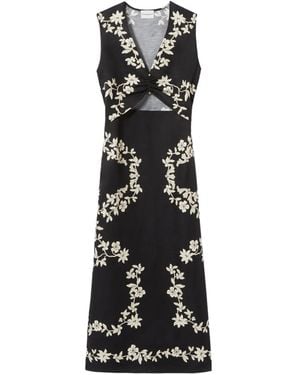 Claudie Pierlot Cutout Floral-Print Midi Dress - Black