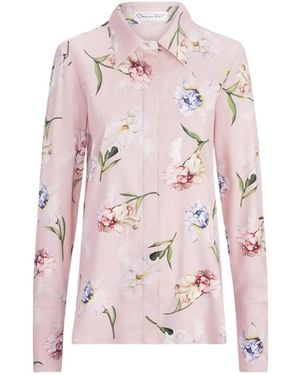 Oscar de la Renta Iris-Painted Poplin Blouse - Pink