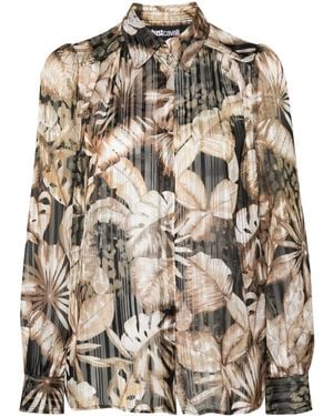 Just Cavalli Floral Metallic Sheer Shirt - Brown