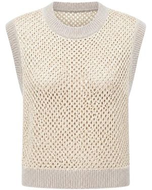 Max & Moi Open-Knit Ribbed-Trim Jumper - White