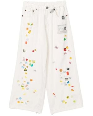 Maison Mihara Yasuhiro Price-Tag Printed Wide-Leg Jeans - White