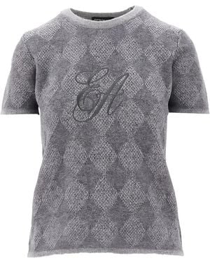 Emporio Armani Argyle-Patterned T-Shirt - Gray