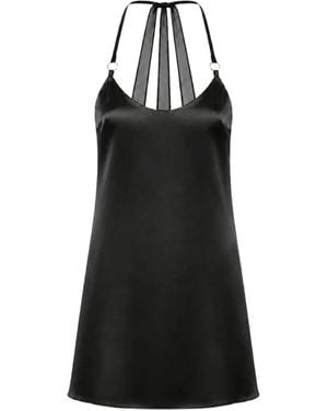 OW Collection Robe Courte Lindsey En Satin À Empiècements En Résille - Noir