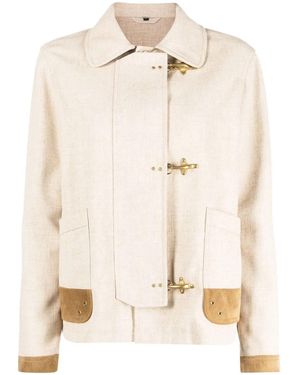 Fay Contrasting-Trim Fitted Jacket - Natural