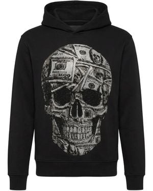 Philipp Plein Crystal-Embellished Skull-Motif Hoodie - Black
