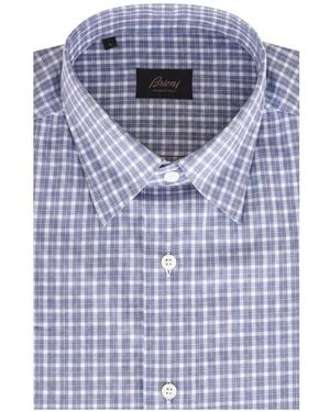 Brioni Check-Pattern Button-Down Shirt - Blue