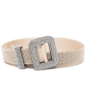 Benedetta Bruzziches Crystal-Embellished Satin Weave Belt - Natural