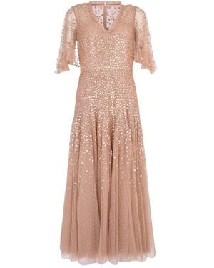 Needle & Thread Dappled Sequin Cape V-Neck Maxi Dress - White