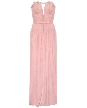 Genny Ruffled-Neckline Lace Gown - Pink