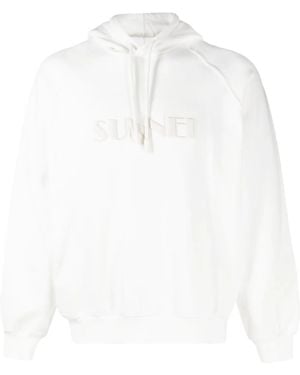 Sunnei Logo-Embroidered Cotton Hoodie - White