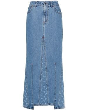 Marine Serre Moon Laser Denim Maxi Skirt - Blue