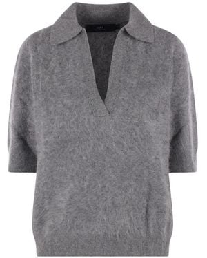 arch4 Kaia Cashmere Spread-Collar Short-Sleeved Jumper - Grey