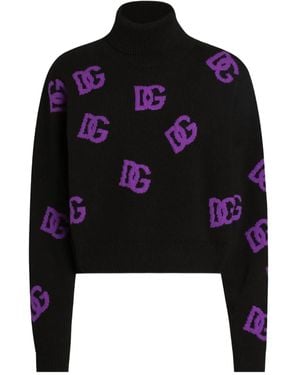 Dolce & Gabbana Roll Neck Logo Jumper - Black