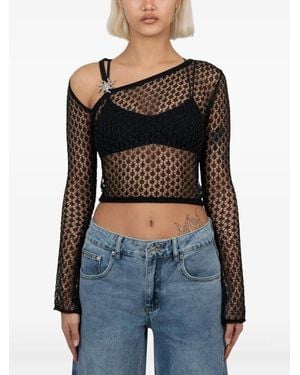 House Of Sunny Sun-Embellished Mesh Top - Black