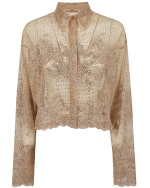 Ermanno Scervino Lace Rhinestone Classic Collar Shirt - Natural