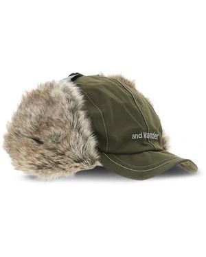 and wander Faux Fur Ear Flaps Logo Hat - Green