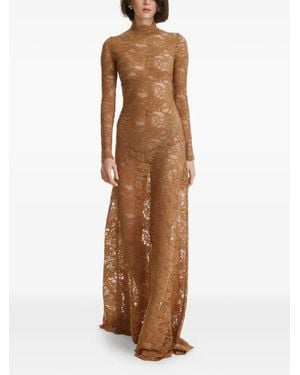 2310 STUDIO Long-Sleeves Lace Maxi Dress - Brown
