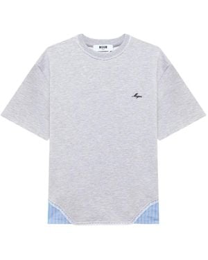 MSGM Lace-Trim Logo-Embroidered T-Shirt - White