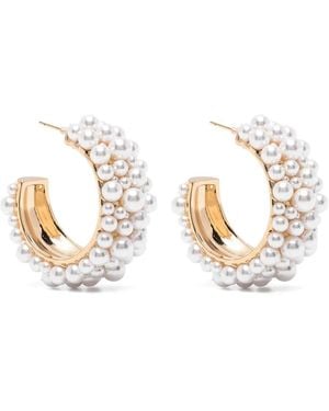 Self-Portrait Pearl-Embellished Hoop Earrings - White