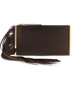 Elisabetta Franchi Fringed Leather Clutch Bag - Brown